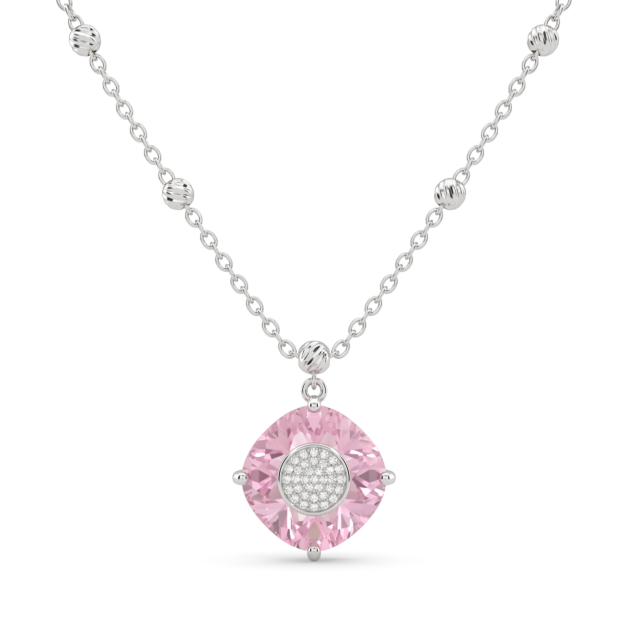 Pink Sapphire & Lab-Grown Diamond Pendant Necklace | 5.50 CT Pink Sapphire | 0.11 CT Diamonds | 18K White Gold | IGL Certified | Saleh Sallom Jewelry Main image
