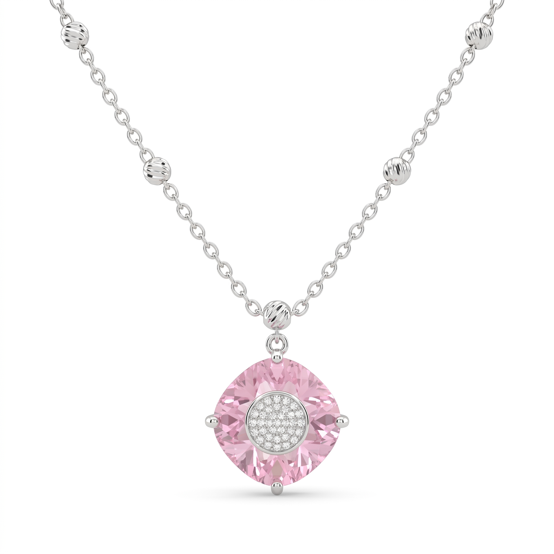 Pink Sapphire & Lab-Grown Diamond Pendant Necklace | 5.50 CT Pink Sapphire | 0.11 CT Diamonds | 18K White Gold | IGL Certified | Saleh Sallom Jewelry