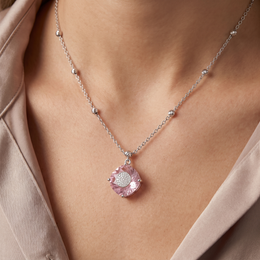 Pink Sapphire & Lab-Grown Diamond Pendant Necklace | 5.50 CT Pink Sapphire | 0.11 CT Diamonds | 18K White Gold | IGL Certified | Saleh Sallom Jewelry