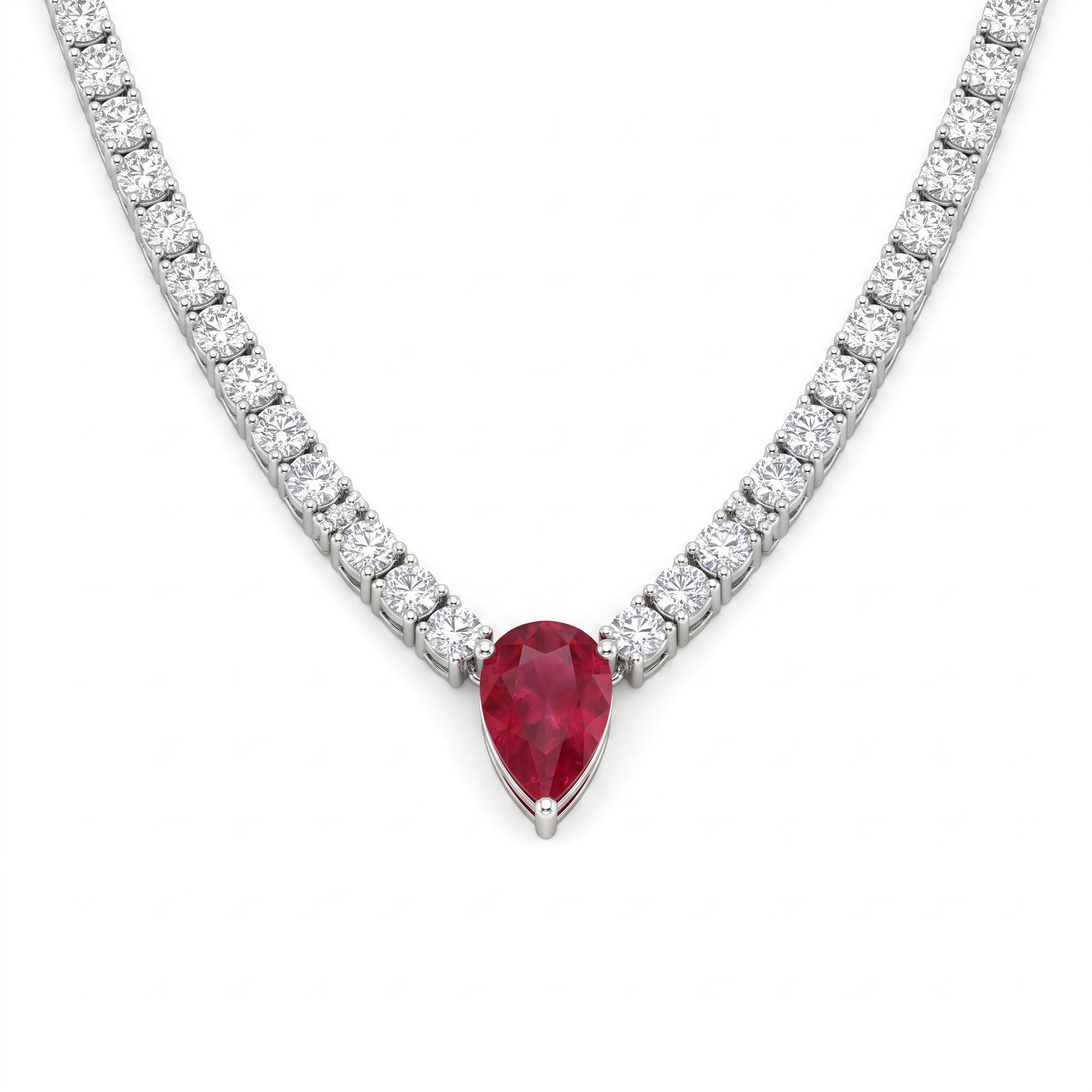 Ruby & Lab-Grown Diamond Tennis Necklace | 1.00 CT Ruby | 6.01 CT Lab-Grown Diamonds | 18K White Gold | IGI Certified | Saleh Sallom Jewelry Main image