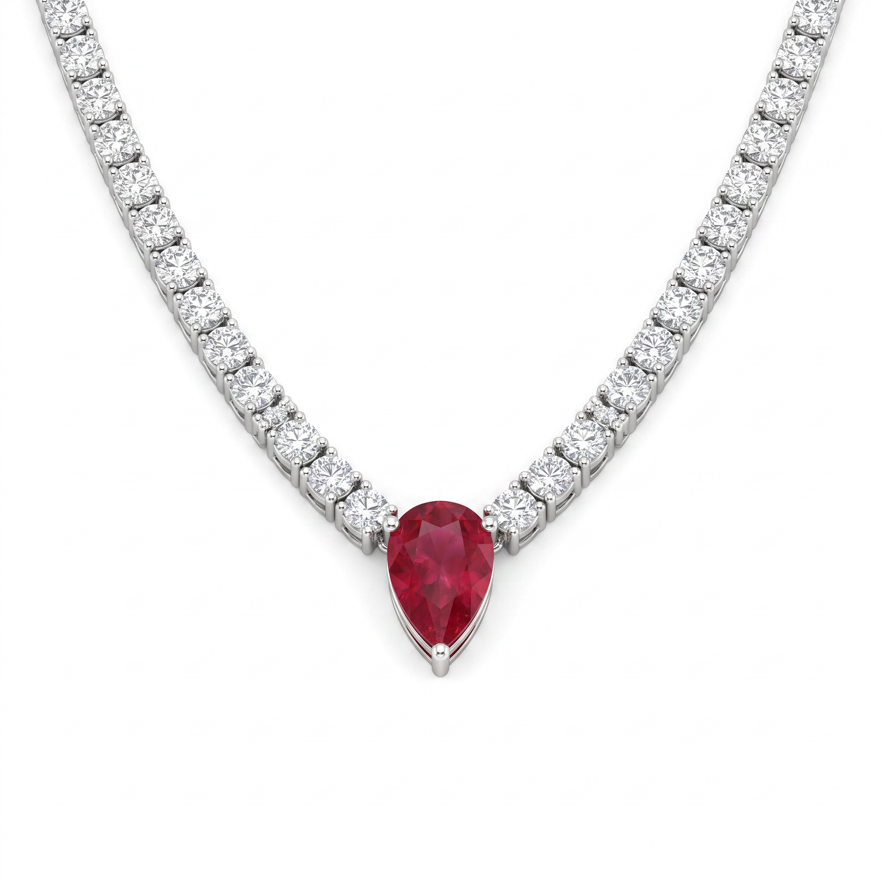Ruby & Lab-Grown Diamond Tennis Necklace | 1.00 CT Ruby | 6.01 CT Lab-Grown Diamonds | 18K White Gold | IGI Certified | Saleh Sallom Jewelry