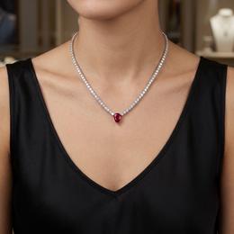 Ruby & Lab-Grown Diamond Tennis Necklace | 1.00 CT Ruby | 6.01 CT Lab-Grown Diamonds | 18K White Gold | IGI Certified | Saleh Sallom Jewelry