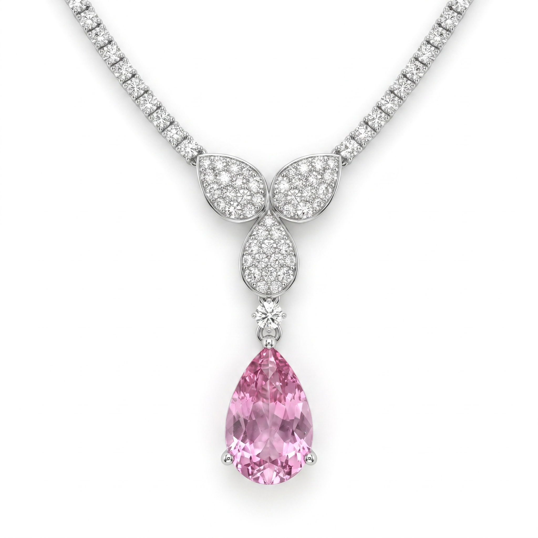 Pear-Cut Pink Gemstone & Lab-Grown Diamond Drop Necklace | 23.99 CT Diamonds | 18K White Gold Main image