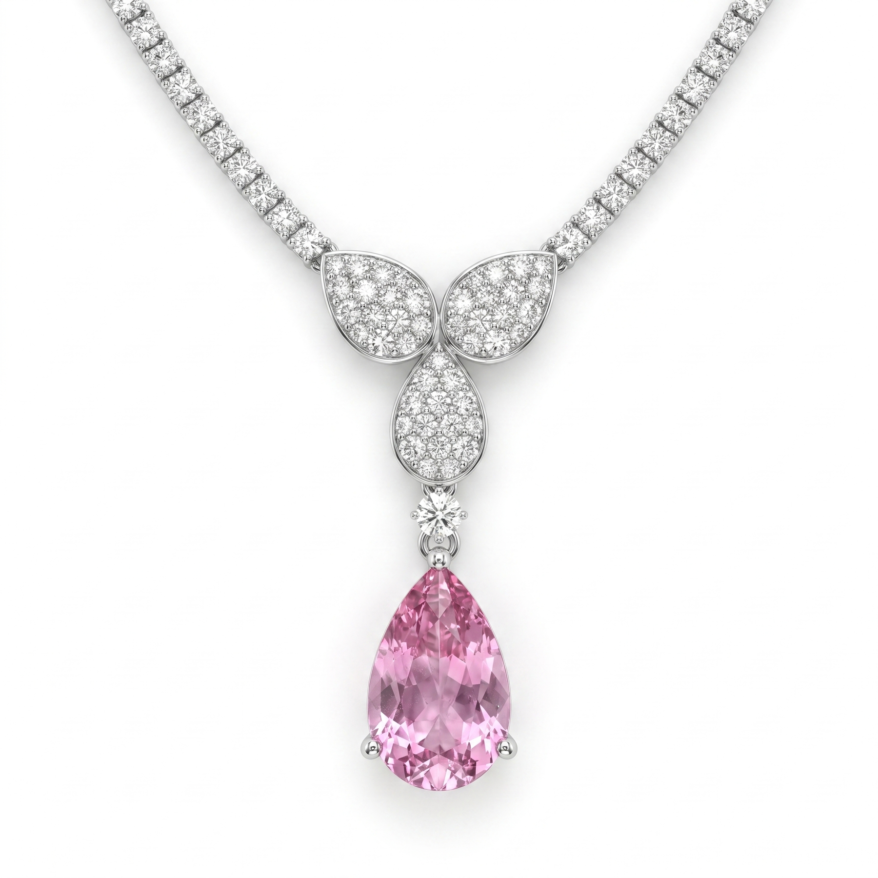 Pear-Cut Pink Gemstone & Lab-Grown Diamond Drop Necklace | 23.99 CT Diamonds | 18K White Gold