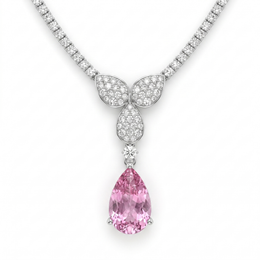Pear-Cut Pink Gemstone & Lab-Grown Diamond Drop Necklace | 23.99 CT Diamonds | 18K White Gold