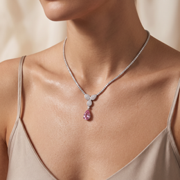 Pear-Cut Pink Gemstone & Lab-Grown Diamond Drop Necklace | 23.99 CT Diamonds | 18K White Gold