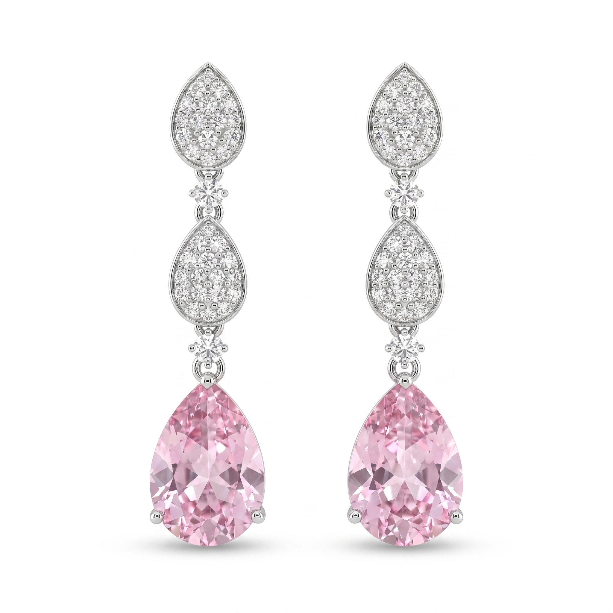 Pink Sapphire & Lab-Grown Diamond Drop Earrings | 6.375 CT | 18K White Gold | Saleh Sallom Jewelry Main image