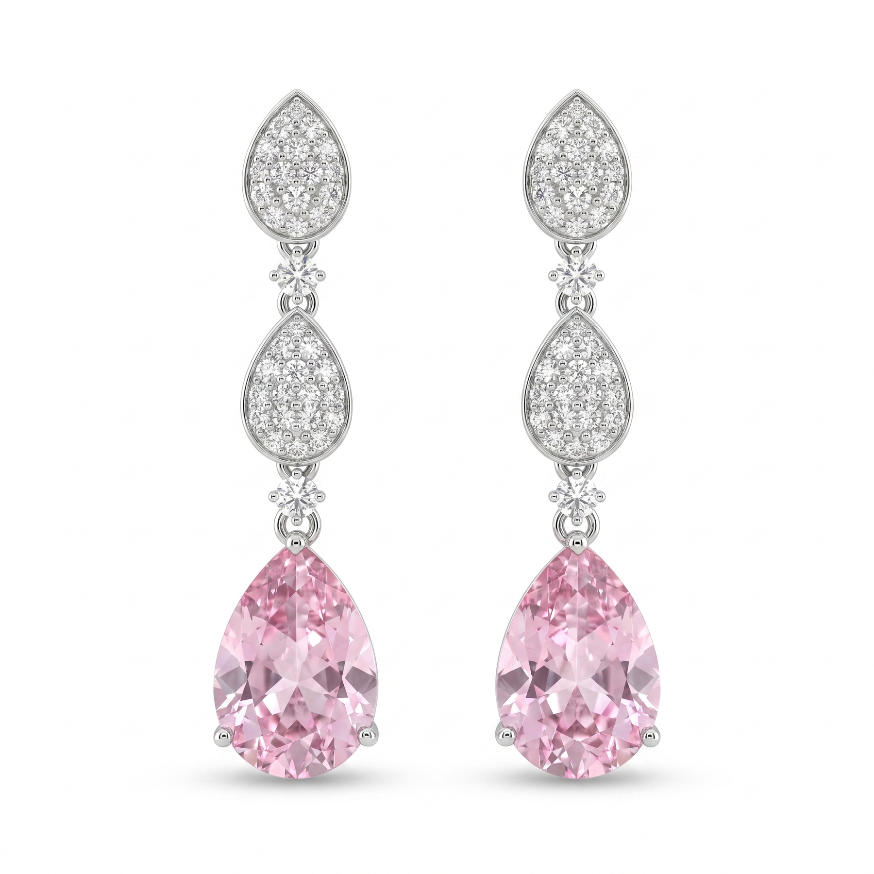 Pink Sapphire & Lab-Grown Diamond Drop Earrings | 6.375 CT | 18K White Gold | Saleh Sallom Jewelry
