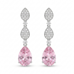 Pink Sapphire & Lab-Grown Diamond Drop Earrings | 6.375 CT | 18K White Gold | Saleh Sallom Jewelry