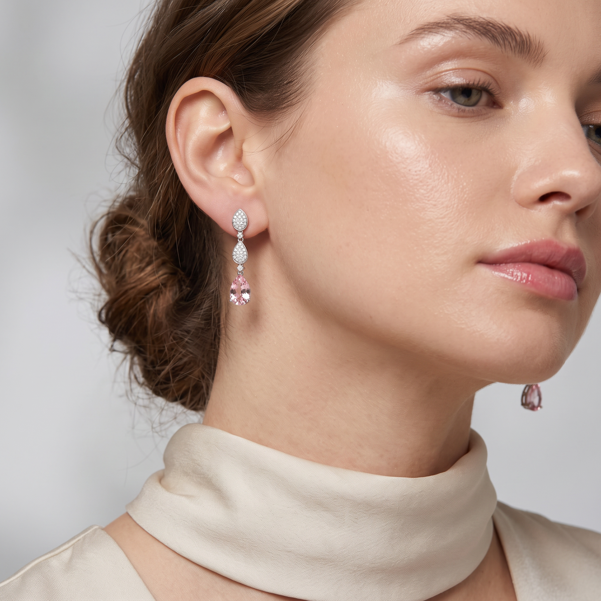 Pink Sapphire & Lab-Grown Diamond Drop Earrings | 6.375 CT | 18K White Gold | Saleh Sallom Jewelry Secondary image