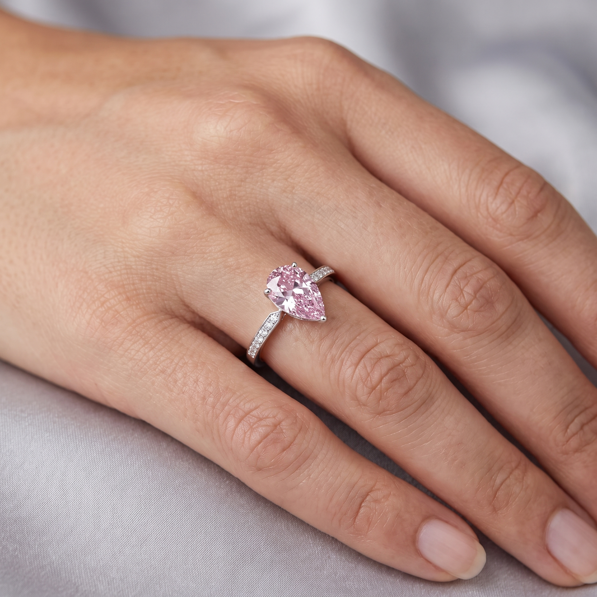 Pear-Shaped Pink Sapphire & Lab-Grown Diamond Ring | 3.87 CT | 18K White Gold | Saleh Sallom Jewelry Secondary image