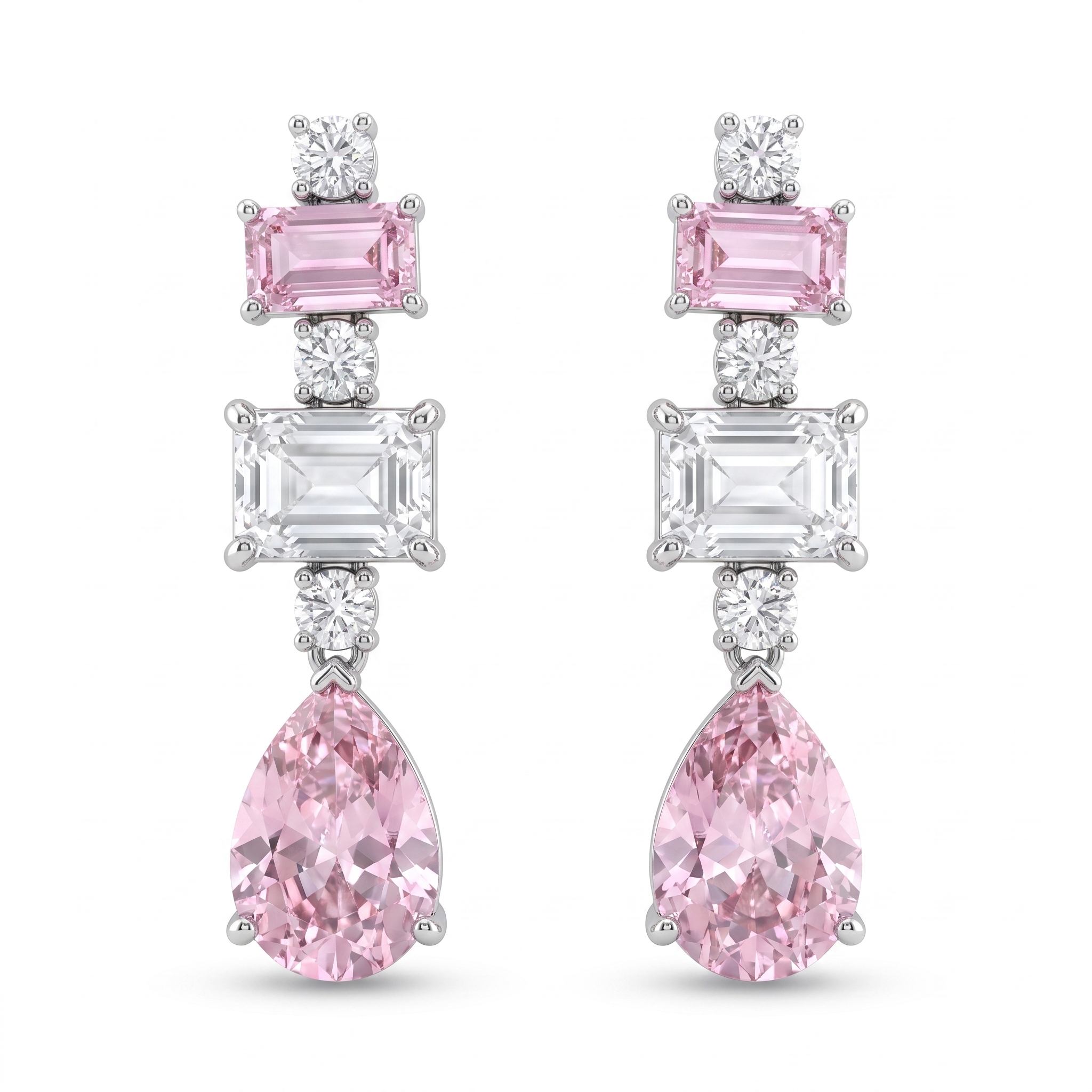 Pink Sapphire & Lab-Grown Diamond Statement Drop Earrings | 8.90 CT | 18K White Gold | Saleh Sallom Jewelry Main image