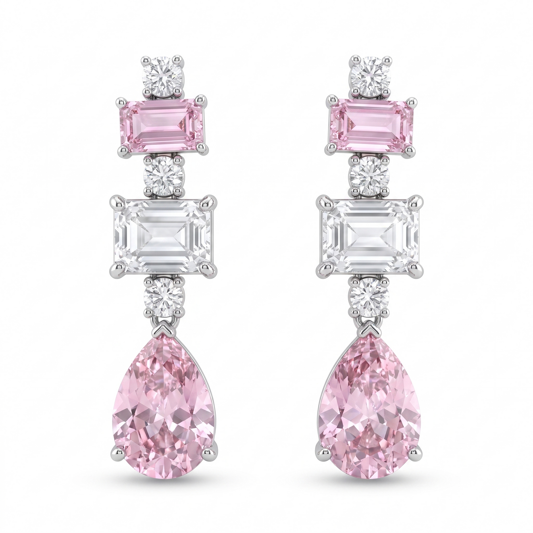 Pink Sapphire & Lab-Grown Diamond Statement Drop Earrings | 8.90 CT | 18K White Gold | Saleh Sallom Jewelry