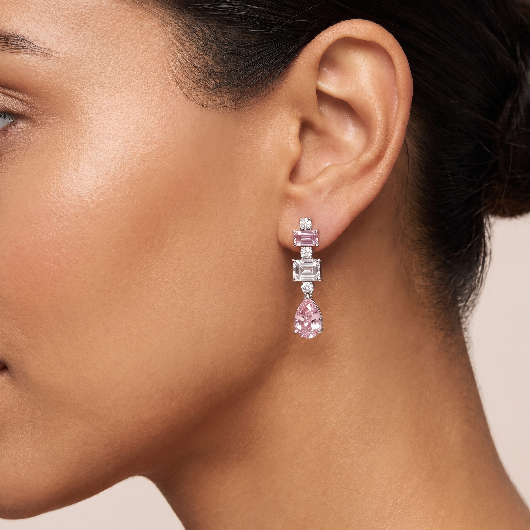 Pink Sapphire & Lab-Grown Diamond Statement Drop Earrings | 8.90 CT | 18K White Gold | Saleh Sallom Jewelry Secondary image