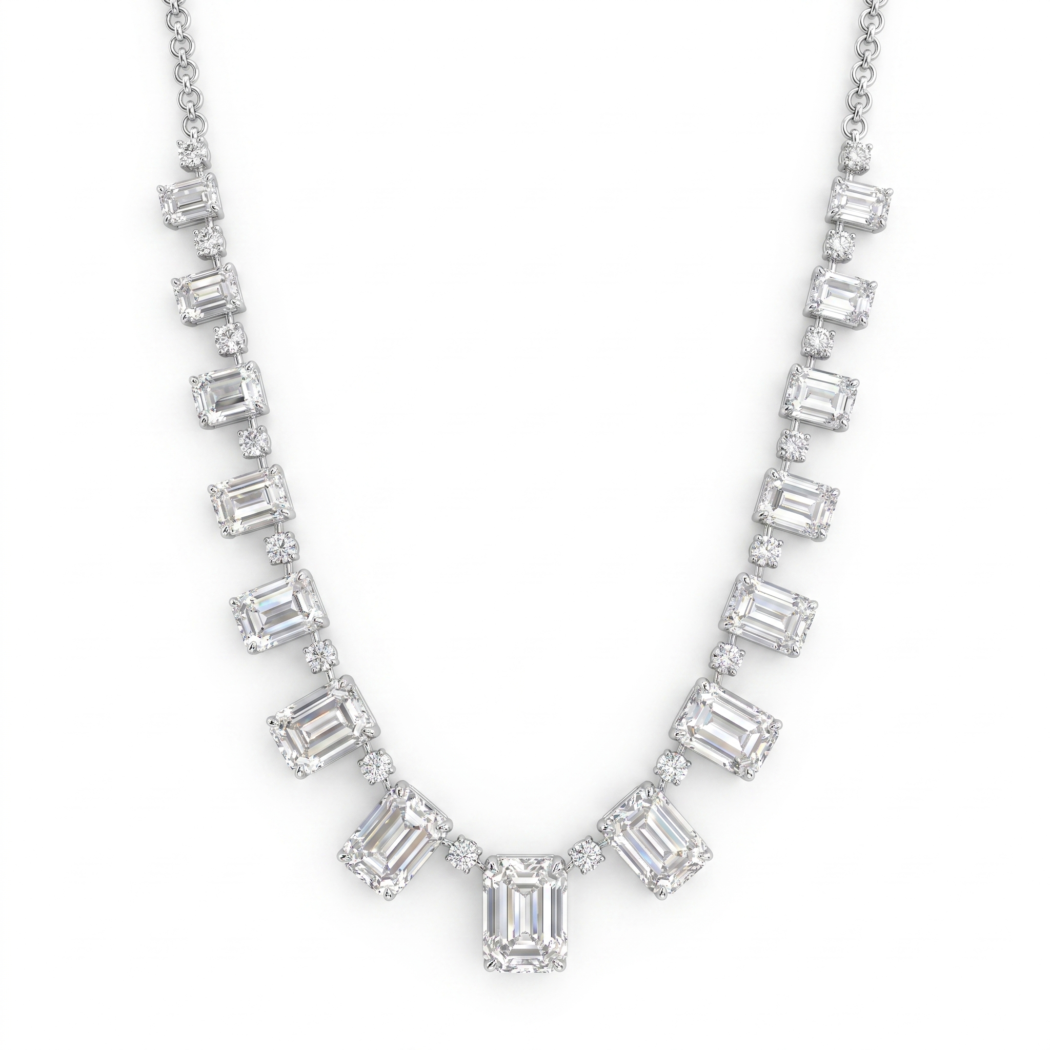 Lab-Grown Diamond Emerald-Cut Statement Necklace | 39.46 CT Total Diamonds | 18K White Gold | IGI Certified | Saleh Sallom Jewelry Main image