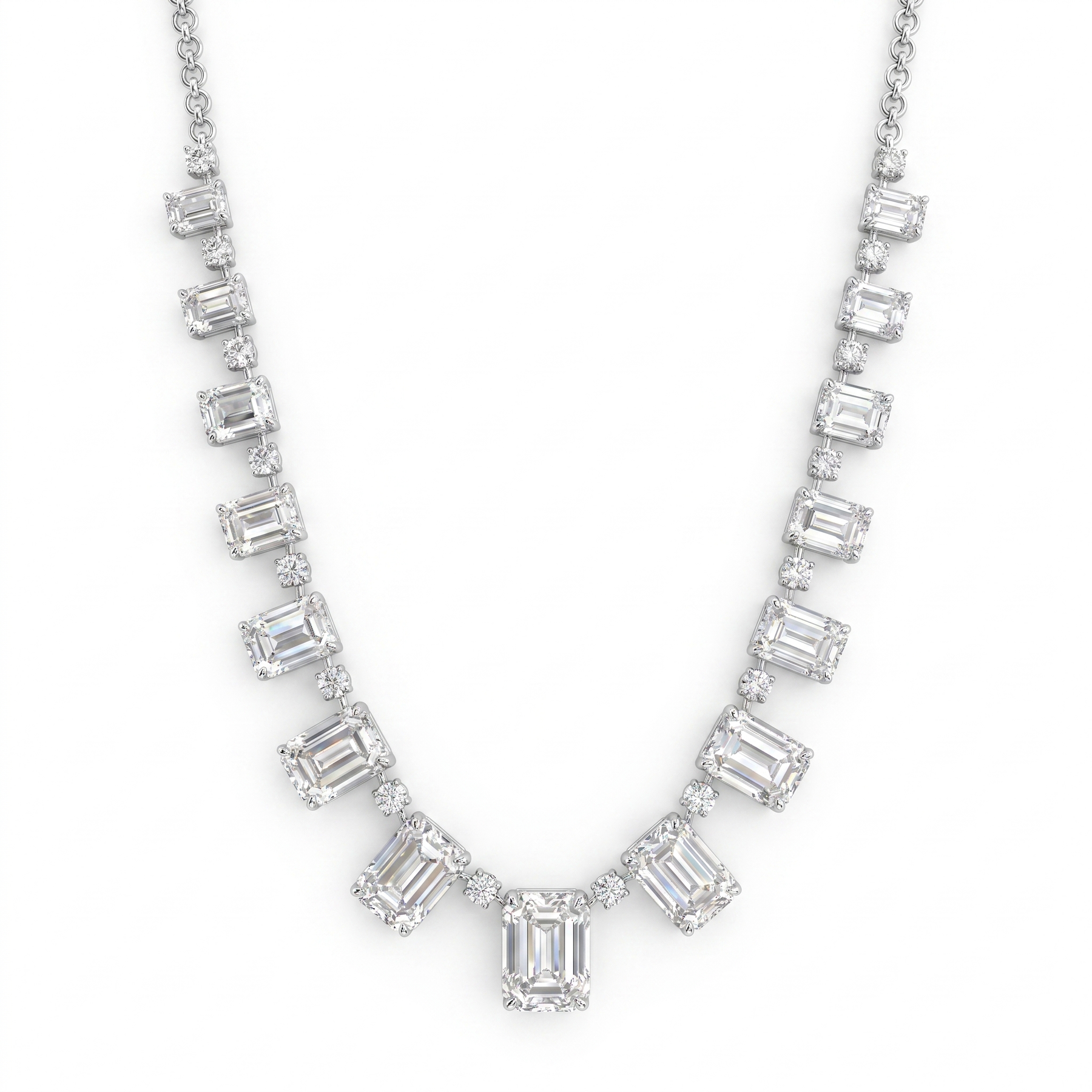 Lab-Grown Diamond Emerald-Cut Statement Necklace | 39.46 CT Total Diamonds | 18K White Gold | IGI Certified | Saleh Sallom Jewelry