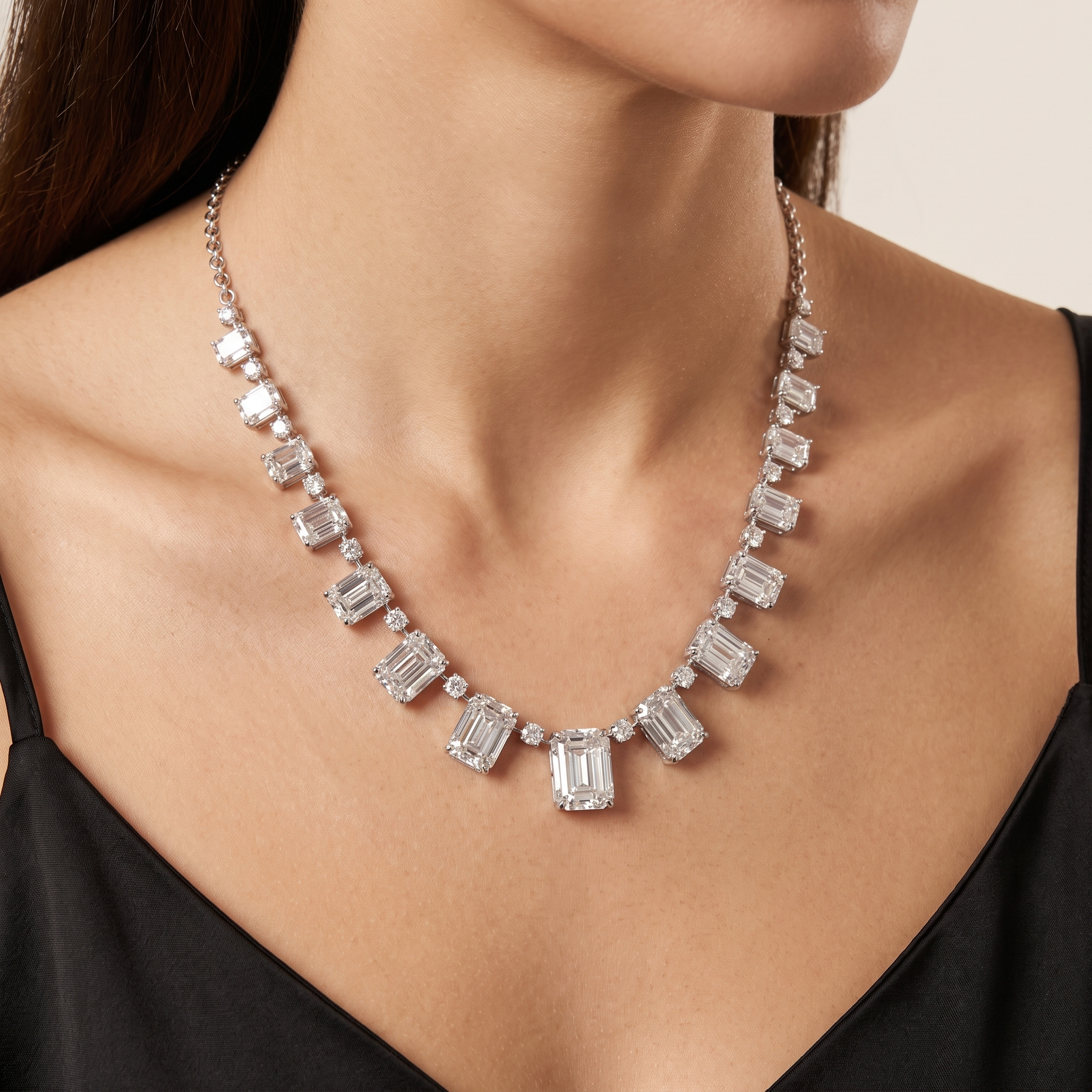 Lab-Grown Diamond Emerald-Cut Statement Necklace | 39.46 CT Total Diamonds | 18K White Gold | IGI Certified | Saleh Sallom Jewelry Secondary image