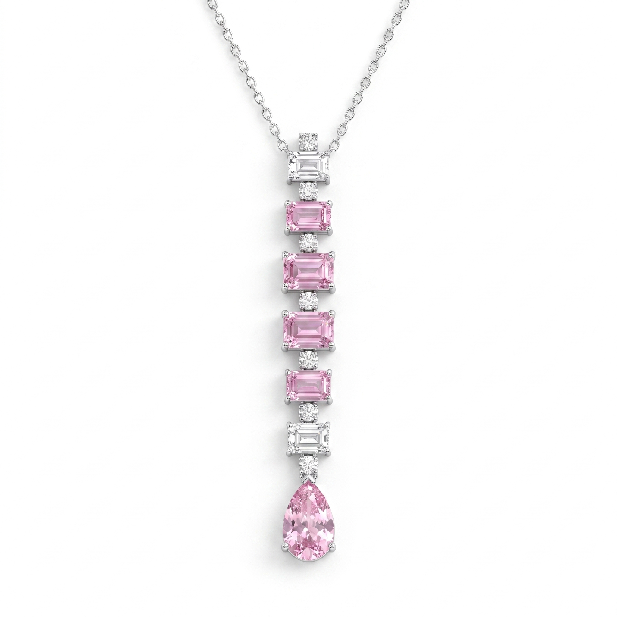 Pink Sapphire & Lab-Grown Diamond Drop Necklace | 21.24 CT | 18K White Gold | Saleh Sallom Jewelry Main image