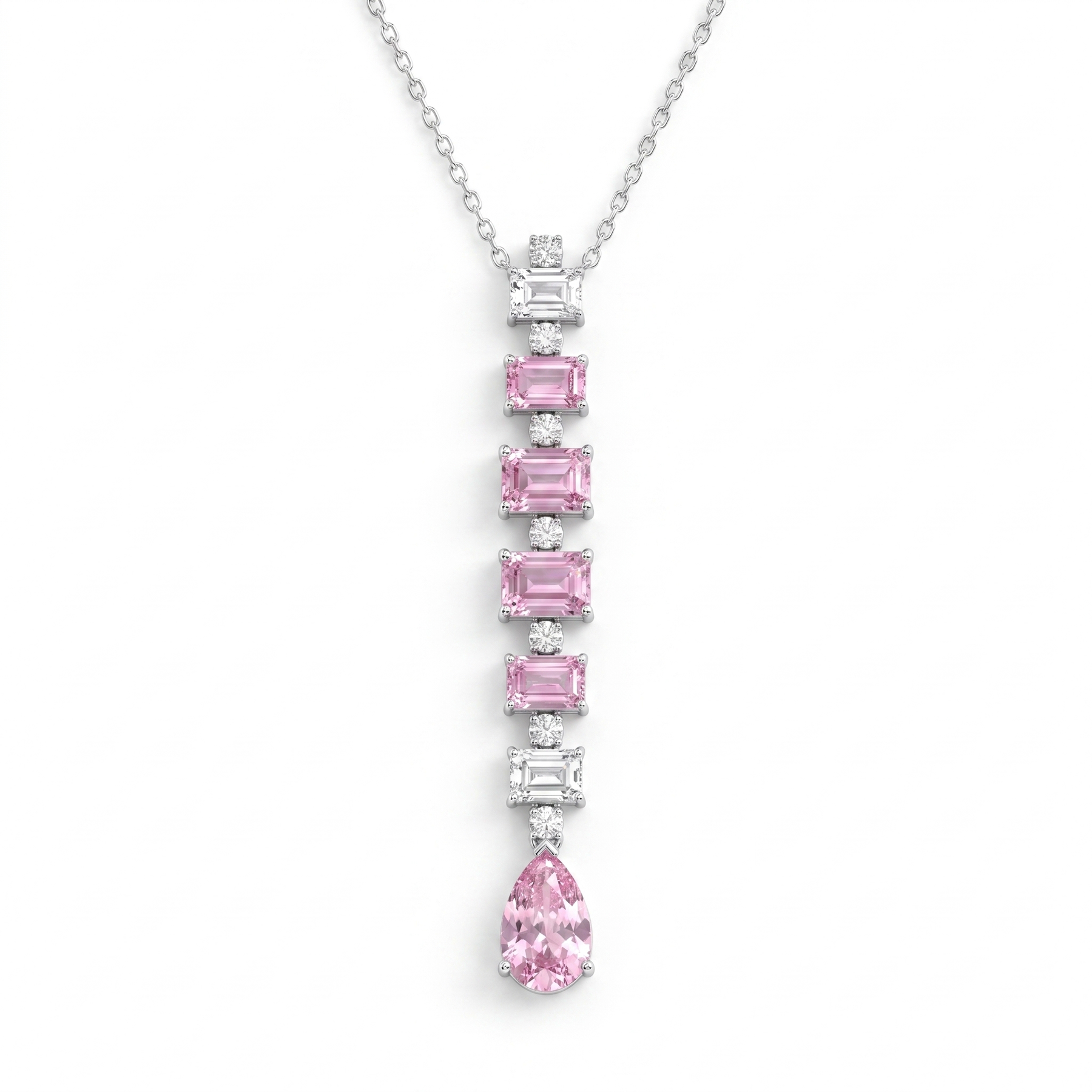 Pink Sapphire & Lab-Grown Diamond Drop Necklace | 21.24 CT | 18K White Gold | Saleh Sallom Jewelry