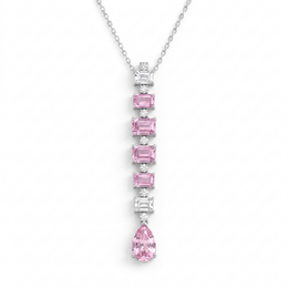 Pink Sapphire & Lab-Grown Diamond Drop Necklace | 21.24 CT | 18K White Gold | Saleh Sallom Jewelry