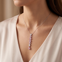 Pink Sapphire & Lab-Grown Diamond Drop Necklace | 21.24 CT | 18K White Gold | Saleh Sallom Jewelry