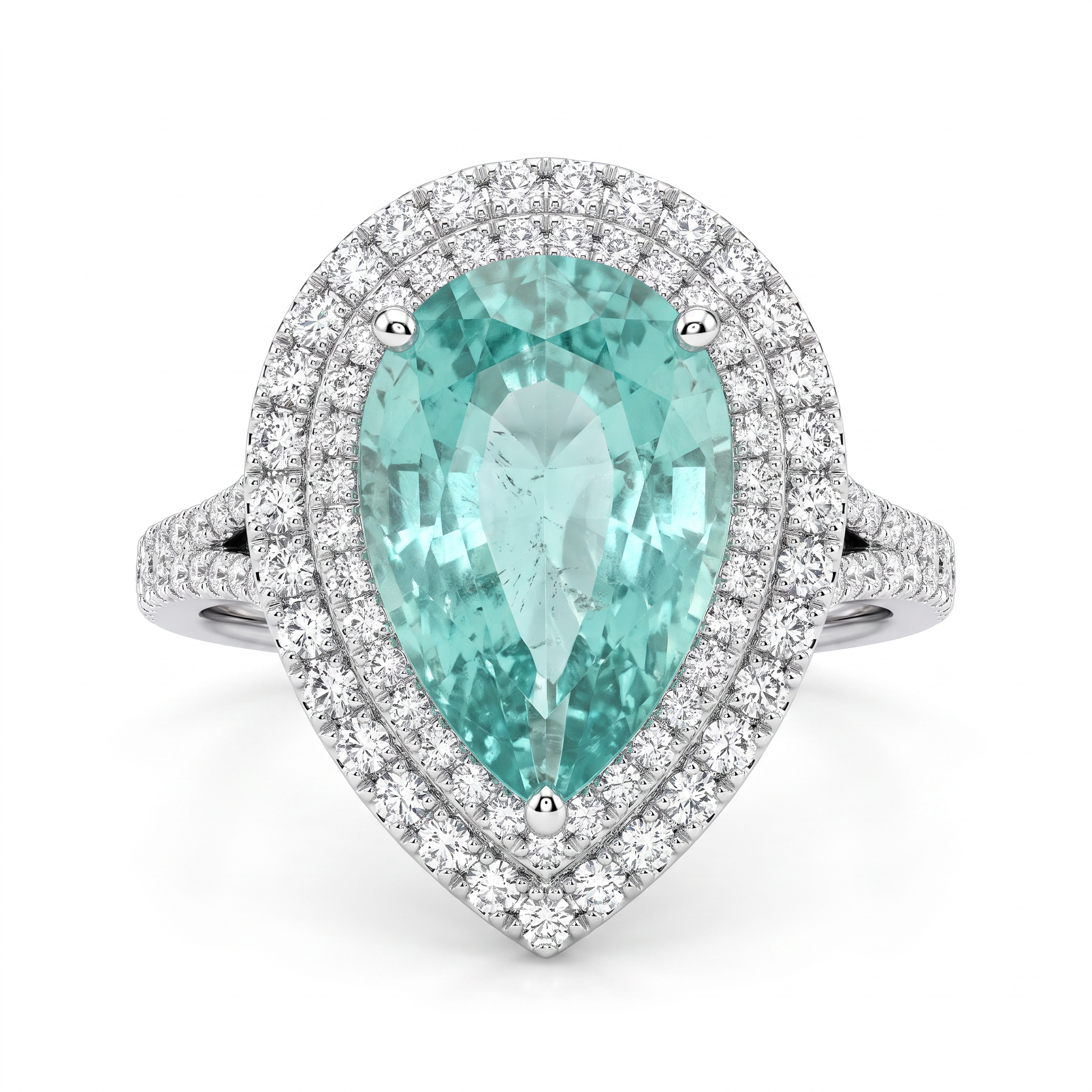 Paraiba Tourmaline & Lab-Grown Diamond Halo Ring | 0.74 CT Diamonds | 18K White Gold Main image