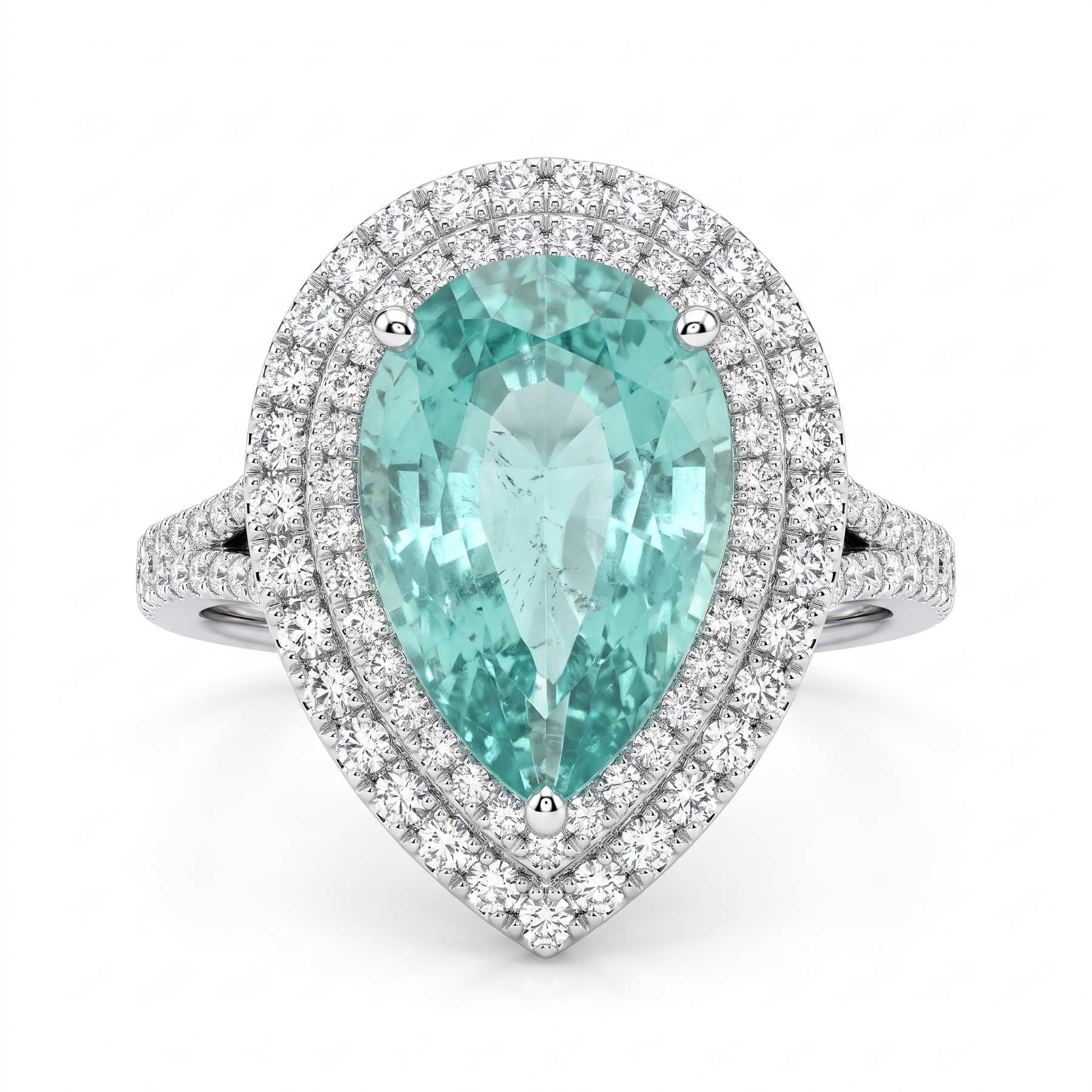 Paraiba Tourmaline & Lab-Grown Diamond Halo Ring | 0.74 CT Diamonds | 18K White Gold
