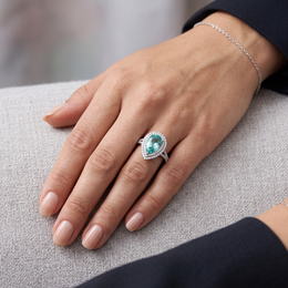 Paraiba Tourmaline & Lab-Grown Diamond Halo Ring | 0.74 CT Diamonds | 18K White Gold
