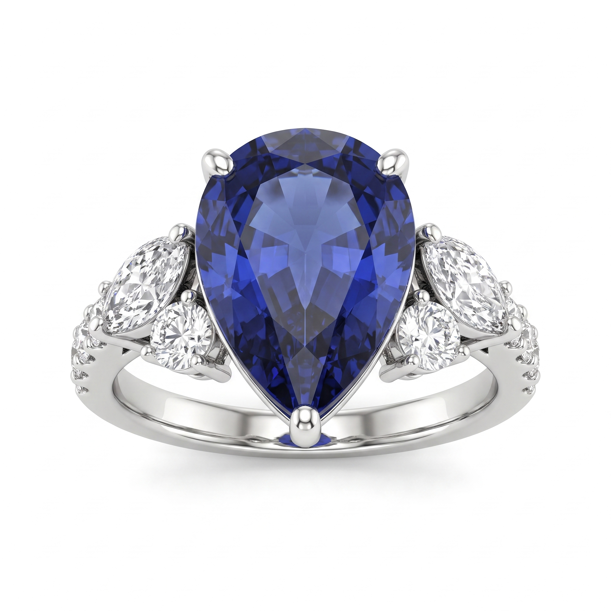 Blue Sapphire & Lab-Grown Diamond Statement Ring | 8.05 CT Diamonds | 18K White Gold Main image