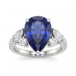Blue Sapphire & Lab-Grown Diamond Statement Ring | 8.05 CT Diamonds | 18K White Gold