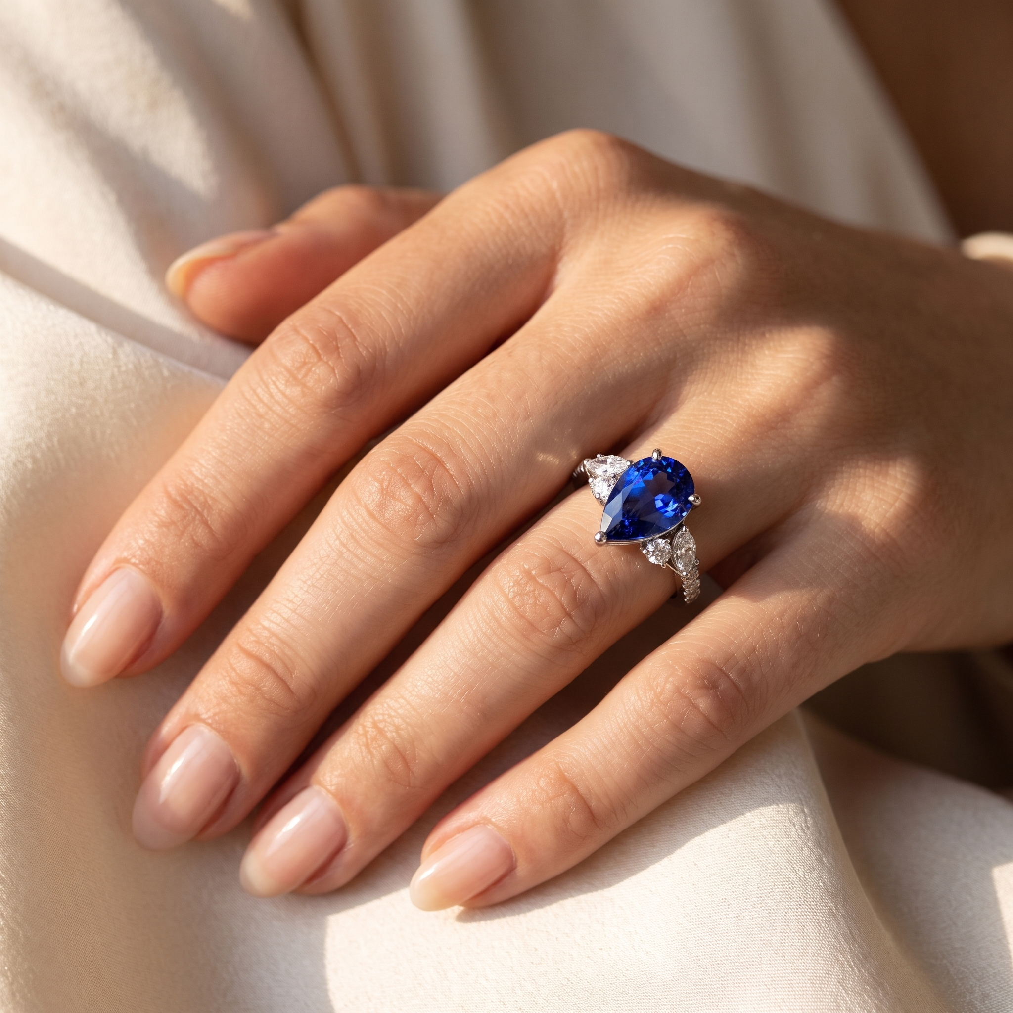 Blue Sapphire & Lab-Grown Diamond Statement Ring | 8.05 CT Diamonds | 18K White Gold Secondary image