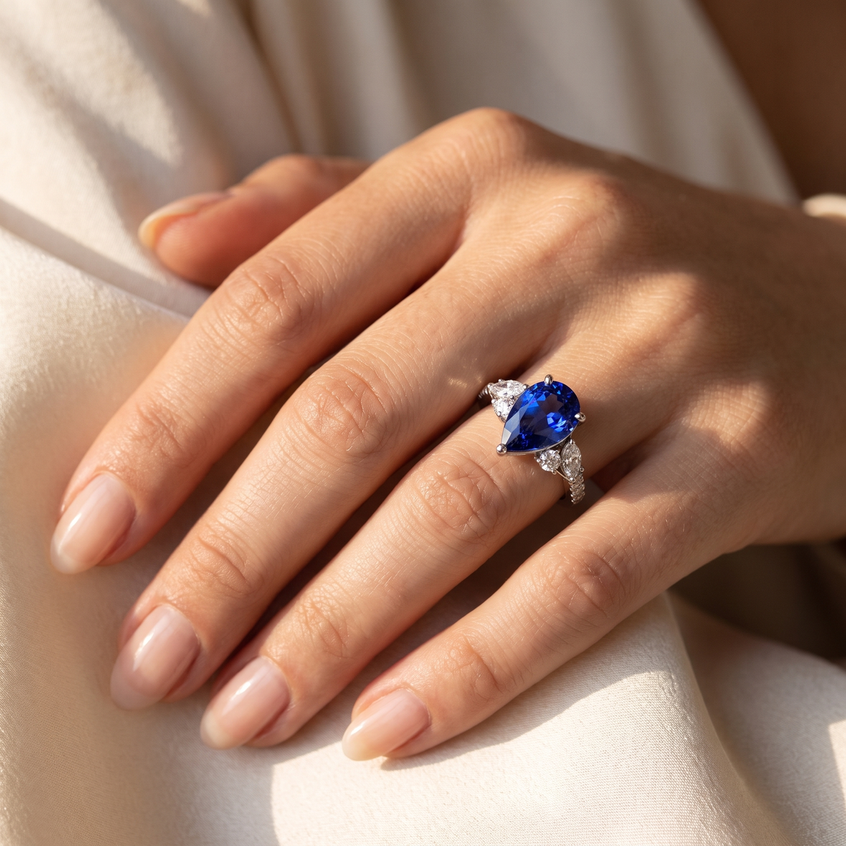 Blue Sapphire & Lab-Grown Diamond Statement Ring | 8.05 CT Diamonds | 18K White Gold