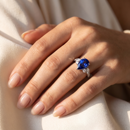 Blue Sapphire & Lab-Grown Diamond Statement Ring | 8.05 CT Diamonds | 18K White Gold