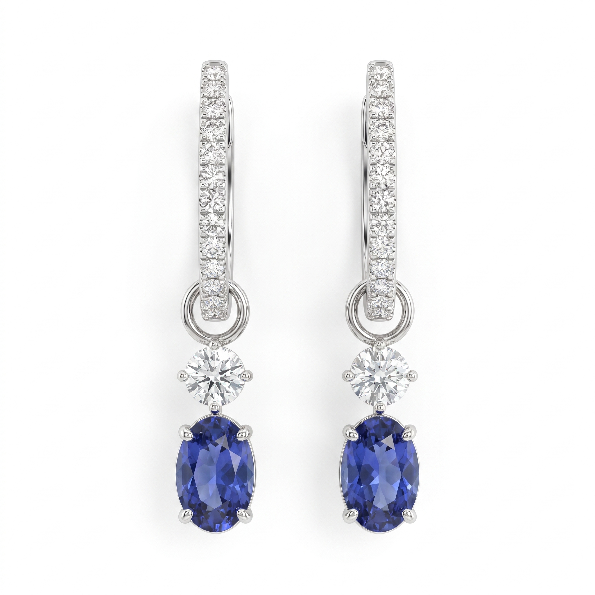 Blue Sapphire & Lab-Grown Diamond Drop Earrings | 0.72 CT Diamonds | 18K White Gold Main image