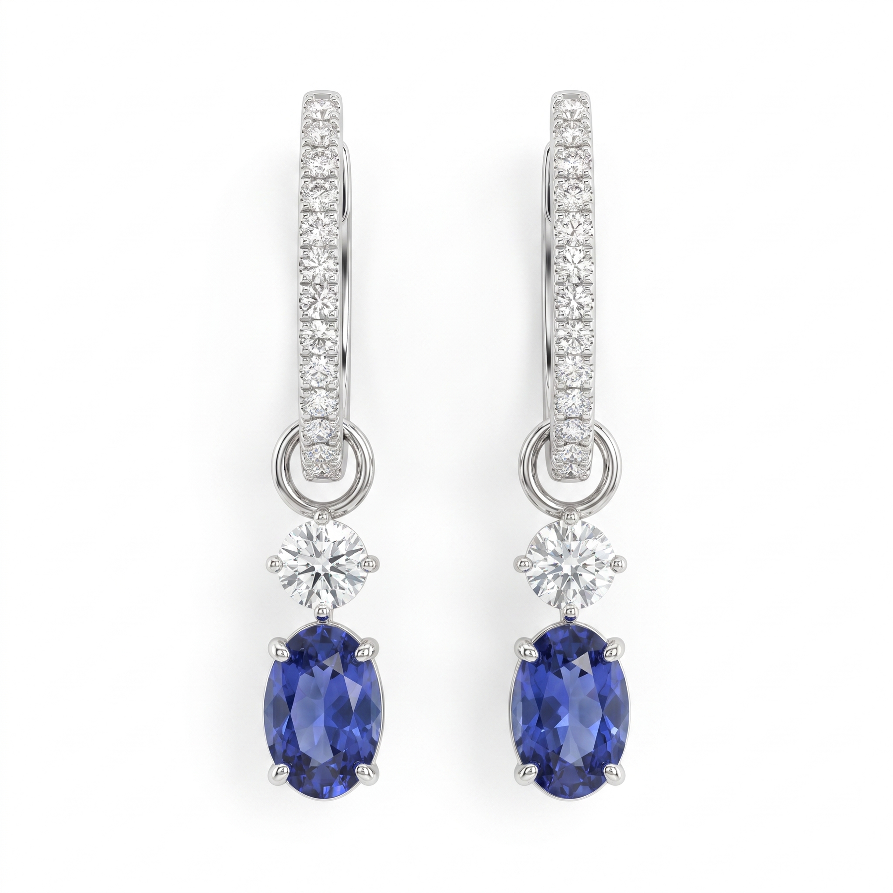 Blue Sapphire & Lab-Grown Diamond Drop Earrings | 0.72 CT Diamonds | 18K White Gold