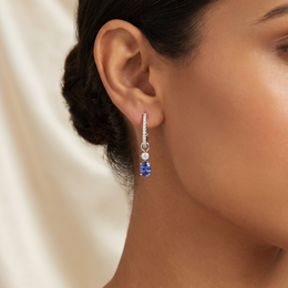 Blue Sapphire & Lab-Grown Diamond Drop Earrings | 0.72 CT Diamonds | 18K White Gold