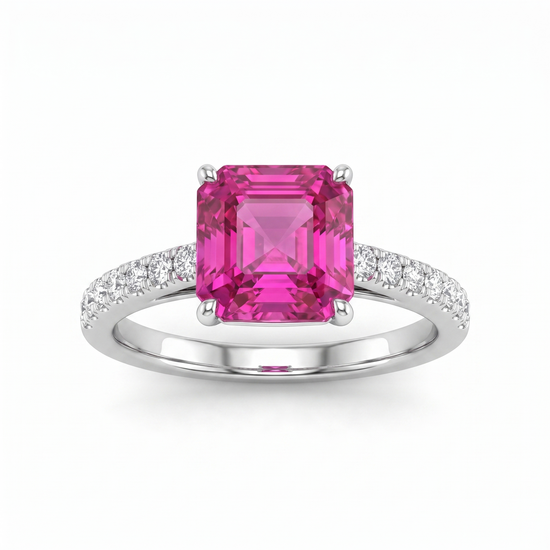 Pink Sapphire & Lab-Grown Diamond Ring | 0.25 CT Diamonds | 18K White Gold
