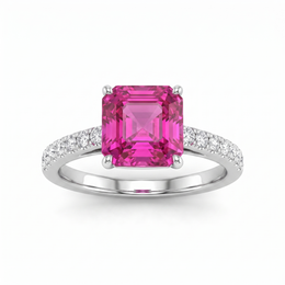 Pink Sapphire & Lab-Grown Diamond Ring | 0.25 CT Diamonds | 18K White Gold