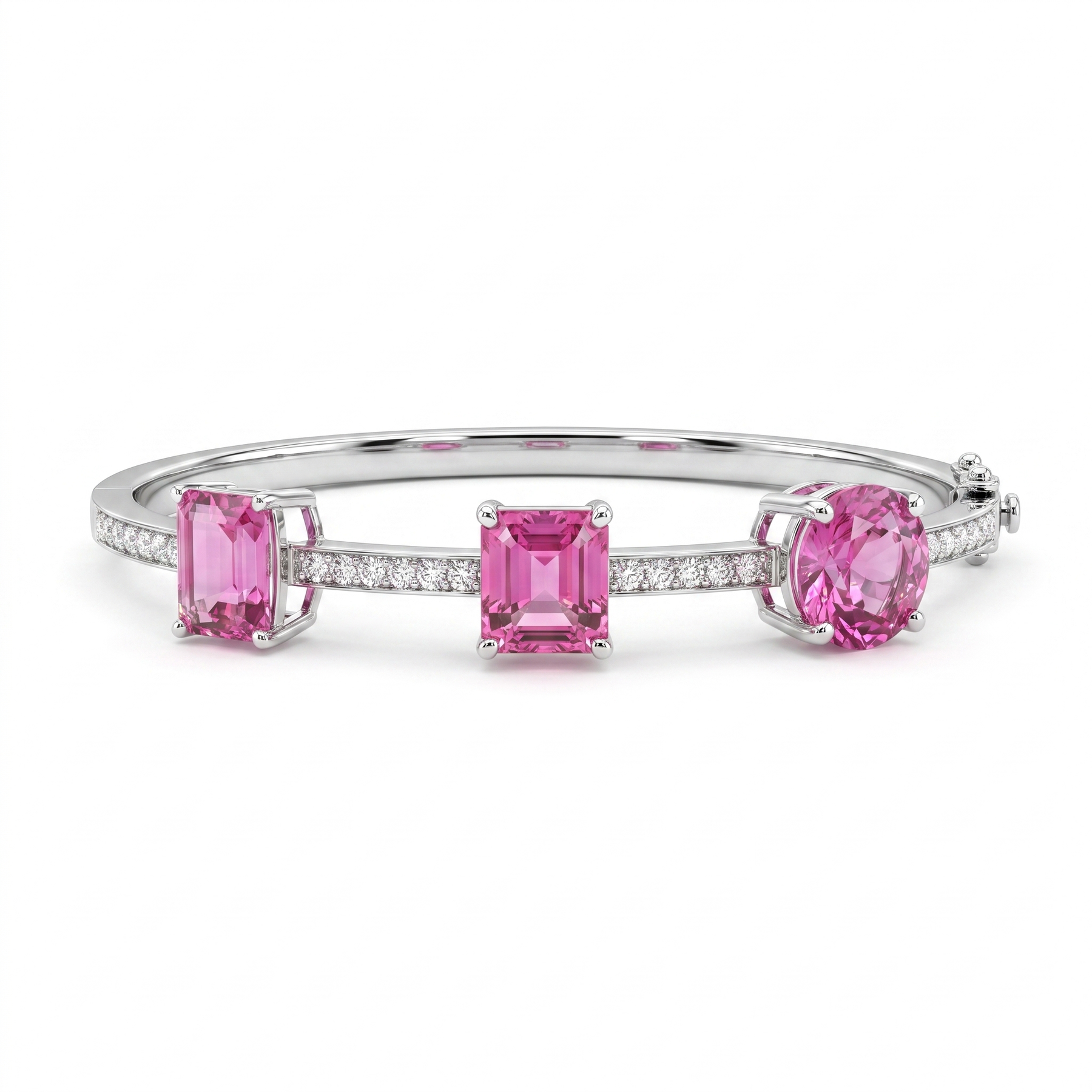 Pink Sapphire & Lab-Grown Diamond Bangle | 0.48 CT Diamonds | 18K White Gold