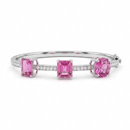 Lab-Grown Pink Sapphire & Diamond Bangle | 12.76 CT Pink Sapphires | 0.48 CT Lab-Grown Diamonds | 18K White Gold | IGI Certified | Saleh Sallom