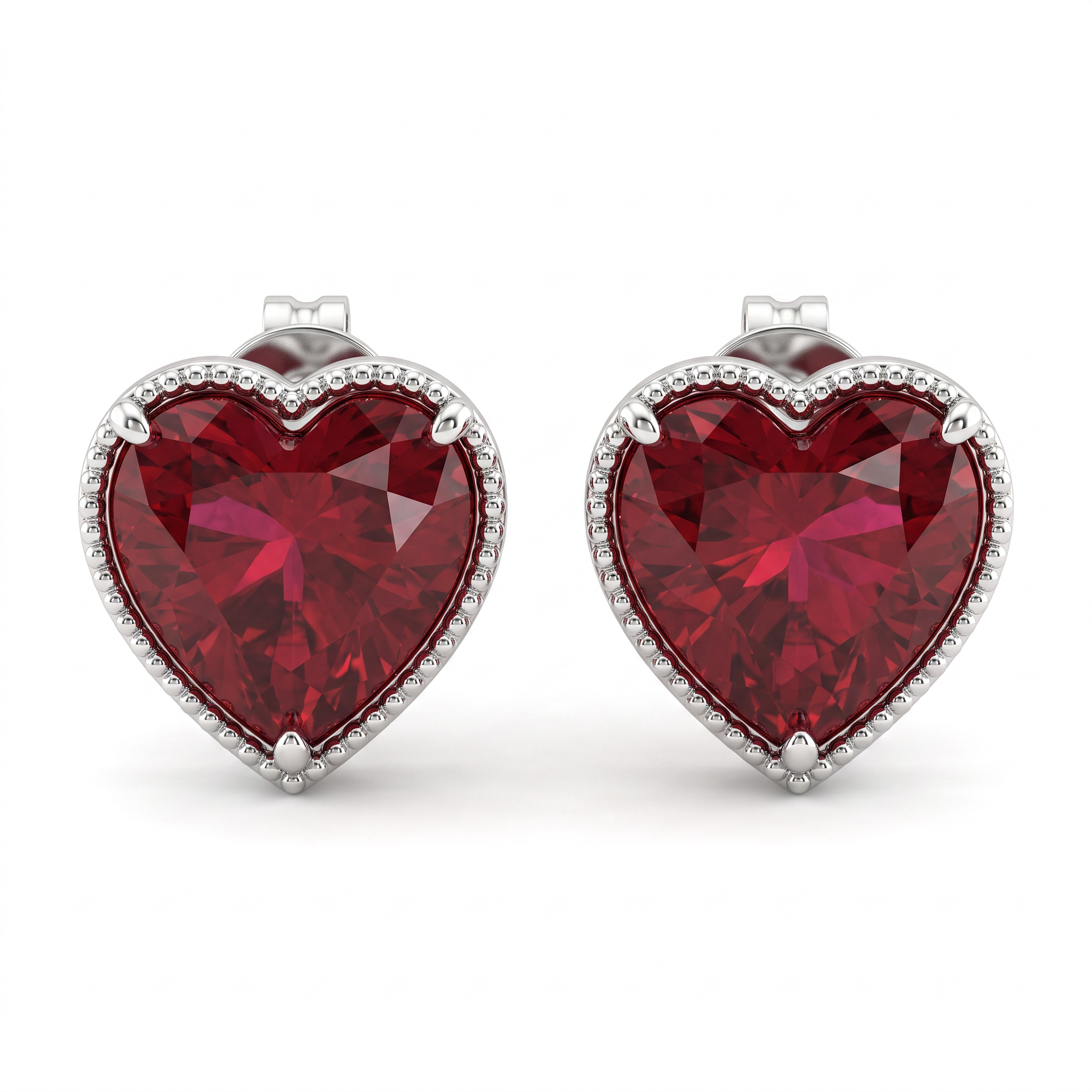 Heart-Shaped Red Gemstone Stud Earrings | 18K White Gold Main image