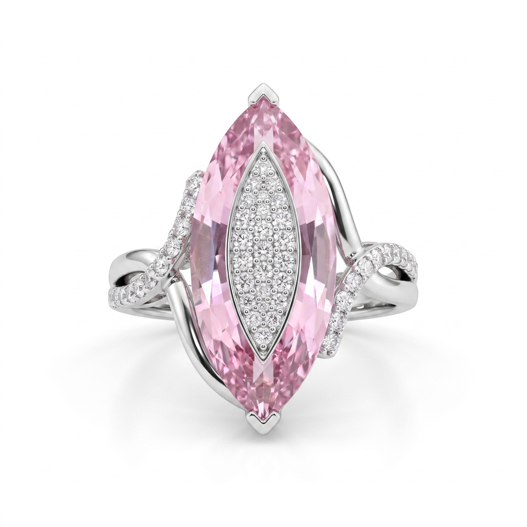 Marquise-Cut Pink Gemstone & Lab-Grown Diamond Statement Ring | 11.67 CT Pink Gemstone | 0.24 CT Diamonds | 18K White Gold