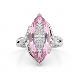 Marquise-Cut Pink Gemstone & Lab-Grown Diamond Statement Ring | 11.67 CT Pink Gemstone | 0.24 CT Diamonds | 18K White Gold