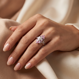 Marquise-Cut Pink Gemstone & Lab-Grown Diamond Statement Ring | 11.67 CT Pink Gemstone | 0.24 CT Diamonds | 18K White Gold