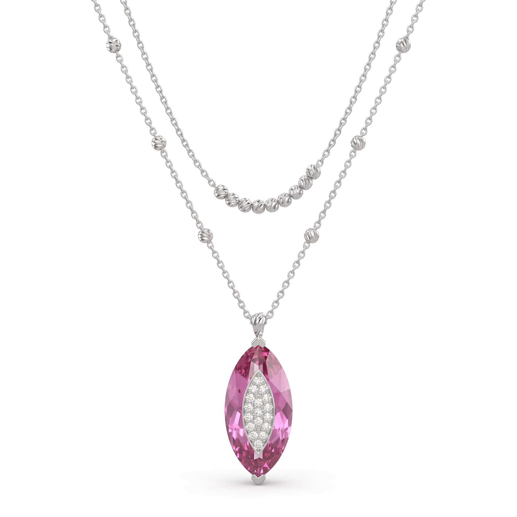 Marquise-Cut Pink Gemstone & Lab-Grown Diamond Pendant Necklace | 8.00 CT Pink Gemstone | 0.15 CT Diamonds | 18K White Gold
