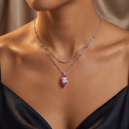 Marquise-Cut Pink Gemstone & Lab-Grown Diamond Pendant Necklace | 8.00 CT Pink Gemstone | 0.15 CT Diamonds | 18K White Gold