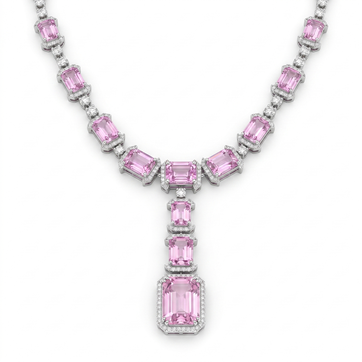Pink Gemstone & Lab-Grown Diamond Statement Necklace | 77.02 CT | 18K White Gold Main image