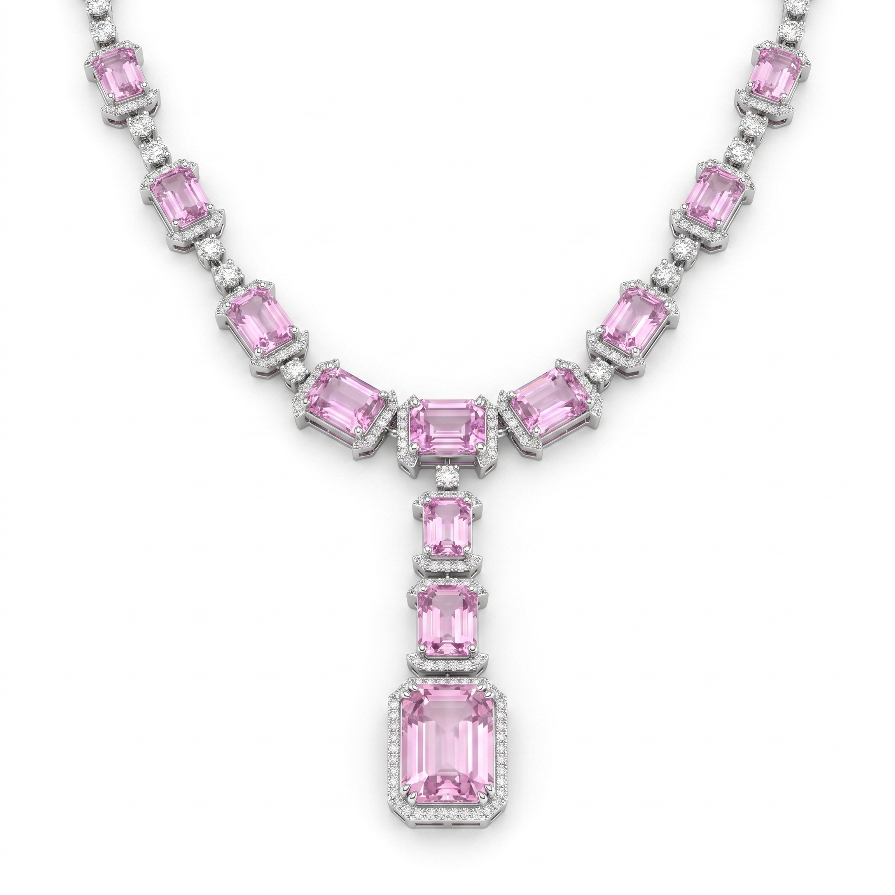 Pink Gemstone & Lab-Grown Diamond Statement Necklace | 77.02 CT | 18K White Gold