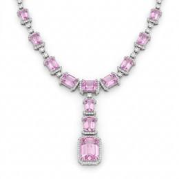 Pink Gemstone & Lab-Grown Diamond Statement Necklace | 77.02 CT | 18K White Gold
