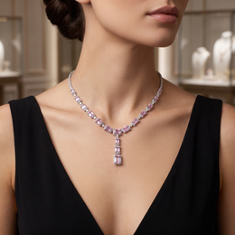 Pink Gemstone & Lab-Grown Diamond Statement Necklace | 77.02 CT | 18K White Gold